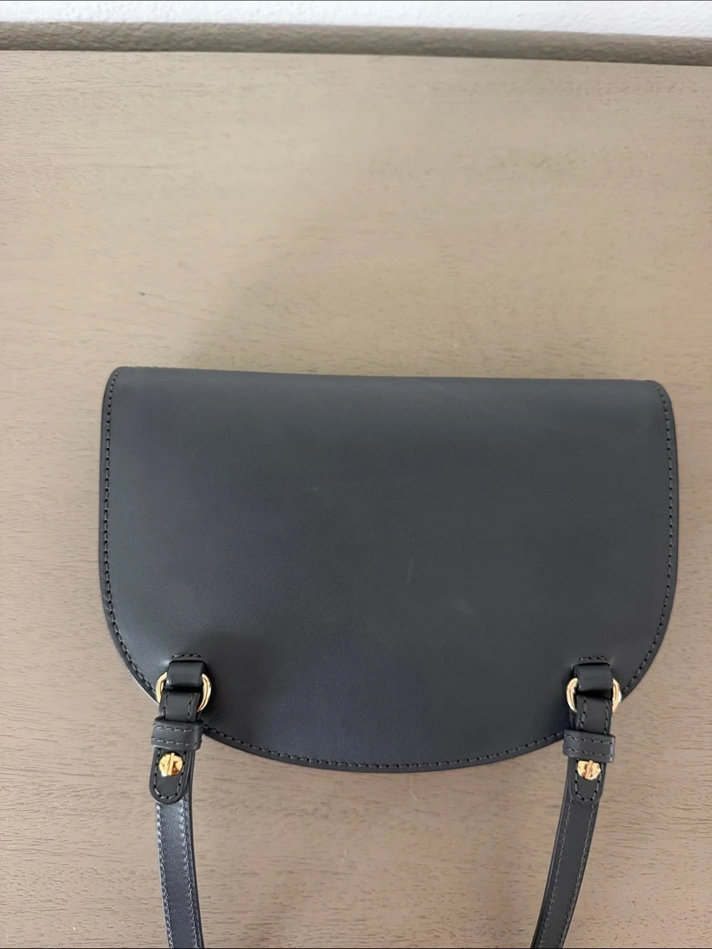 A.P.C. Half-Moon Leather Crossbody Bag in Black with Gold Logo